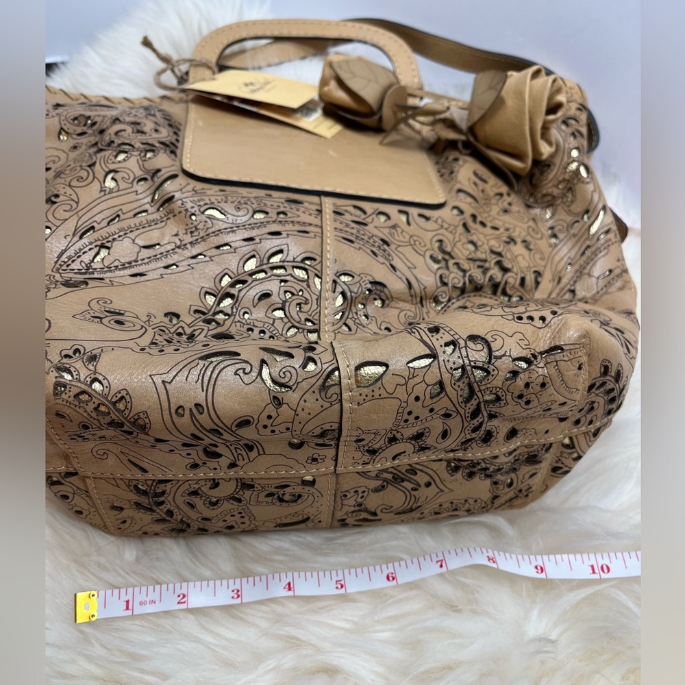 Patricia Nash Laser Lace Vilani Leather Tote with Metallic Gold leather undercut - Picture 14 of 17